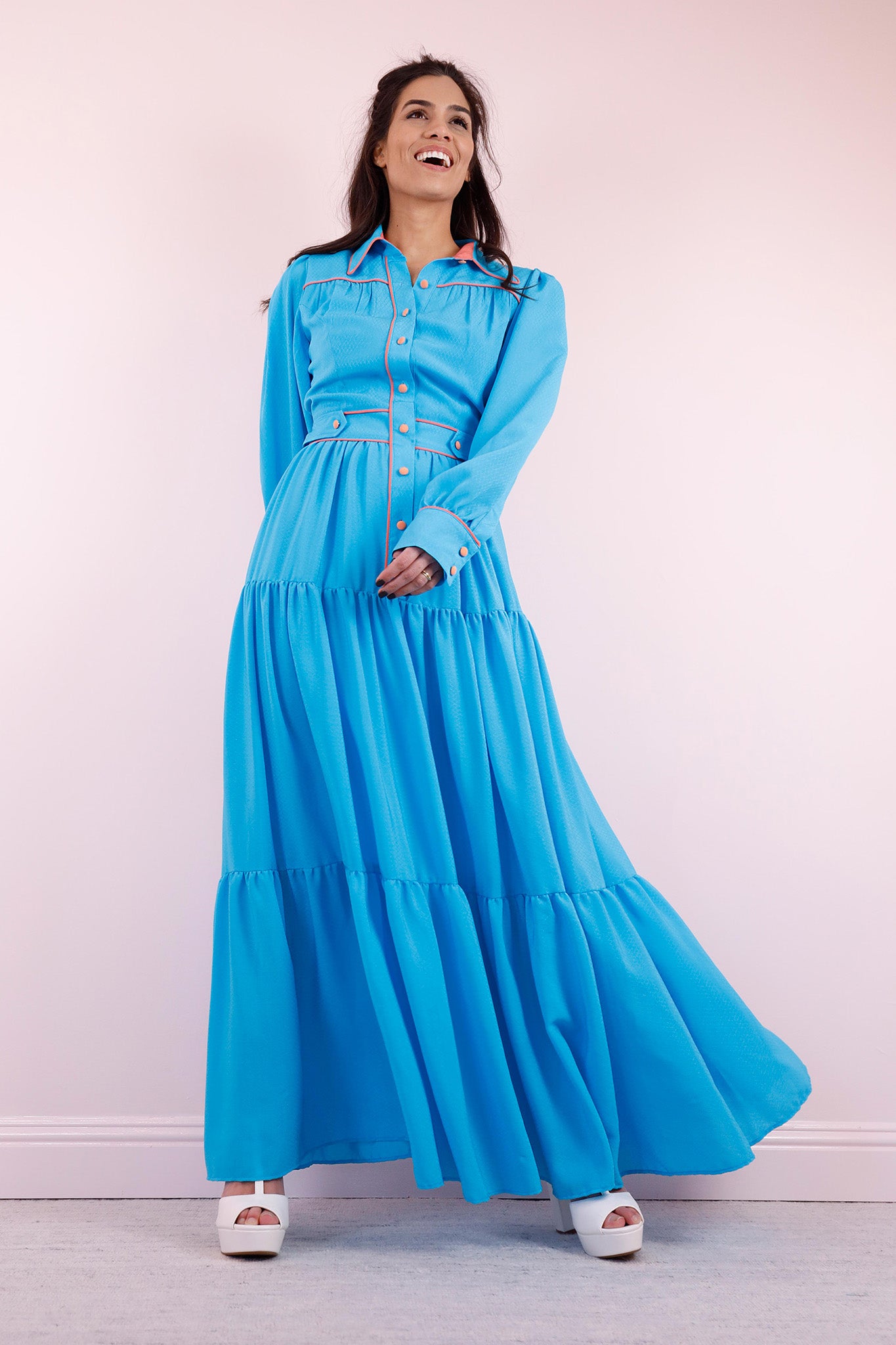 OLGUITA maxi shirtwaist dress