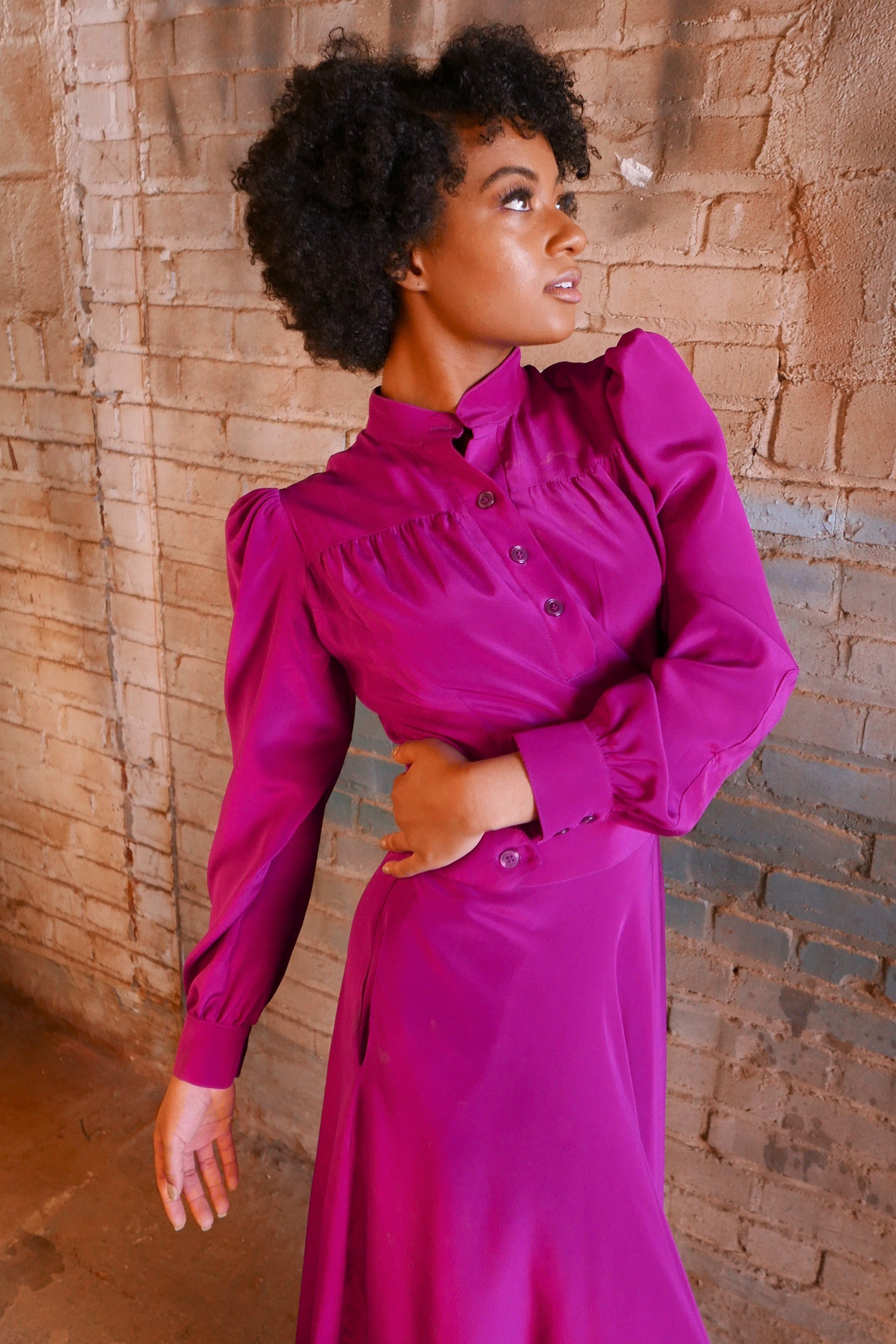 GLORIA puff-sleeve midi dress