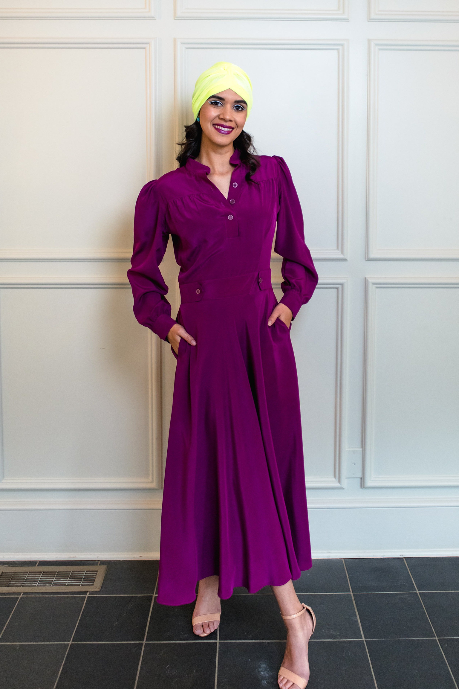 GLORIA puff-sleeve midi dress
