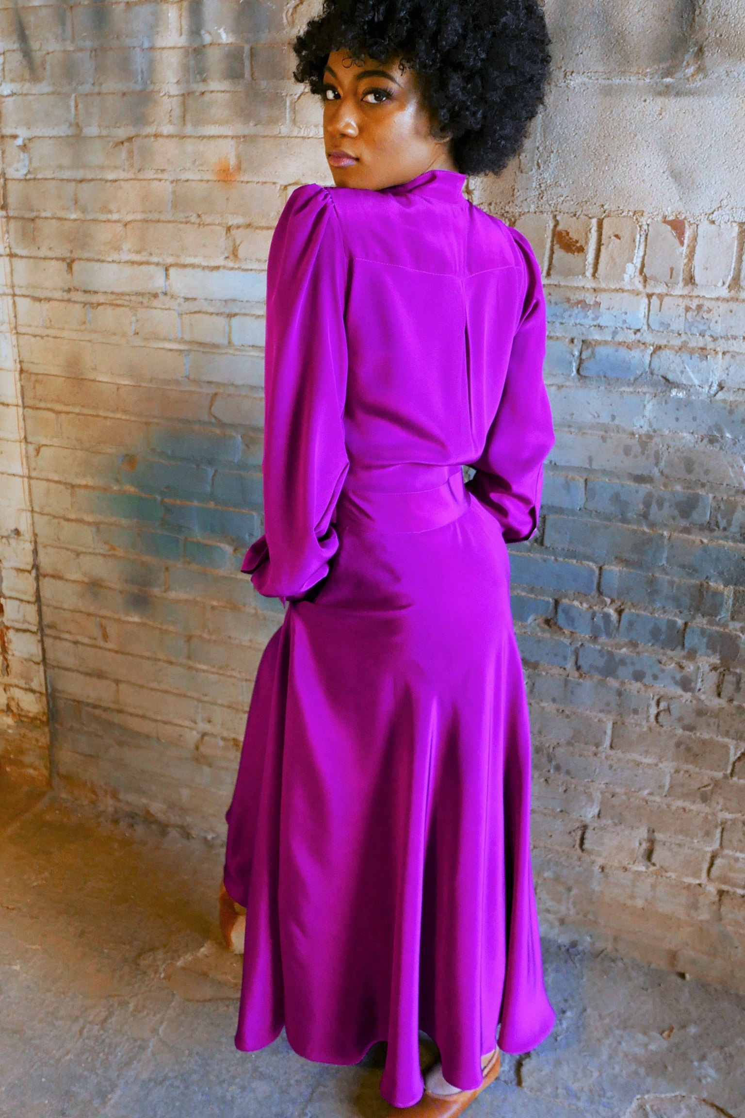 GLORIA puff-sleeve midi dress