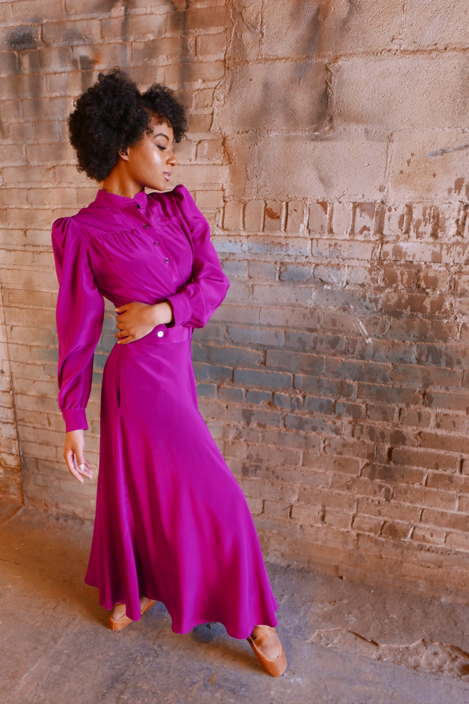 GLORIA puff-sleeve midi dress